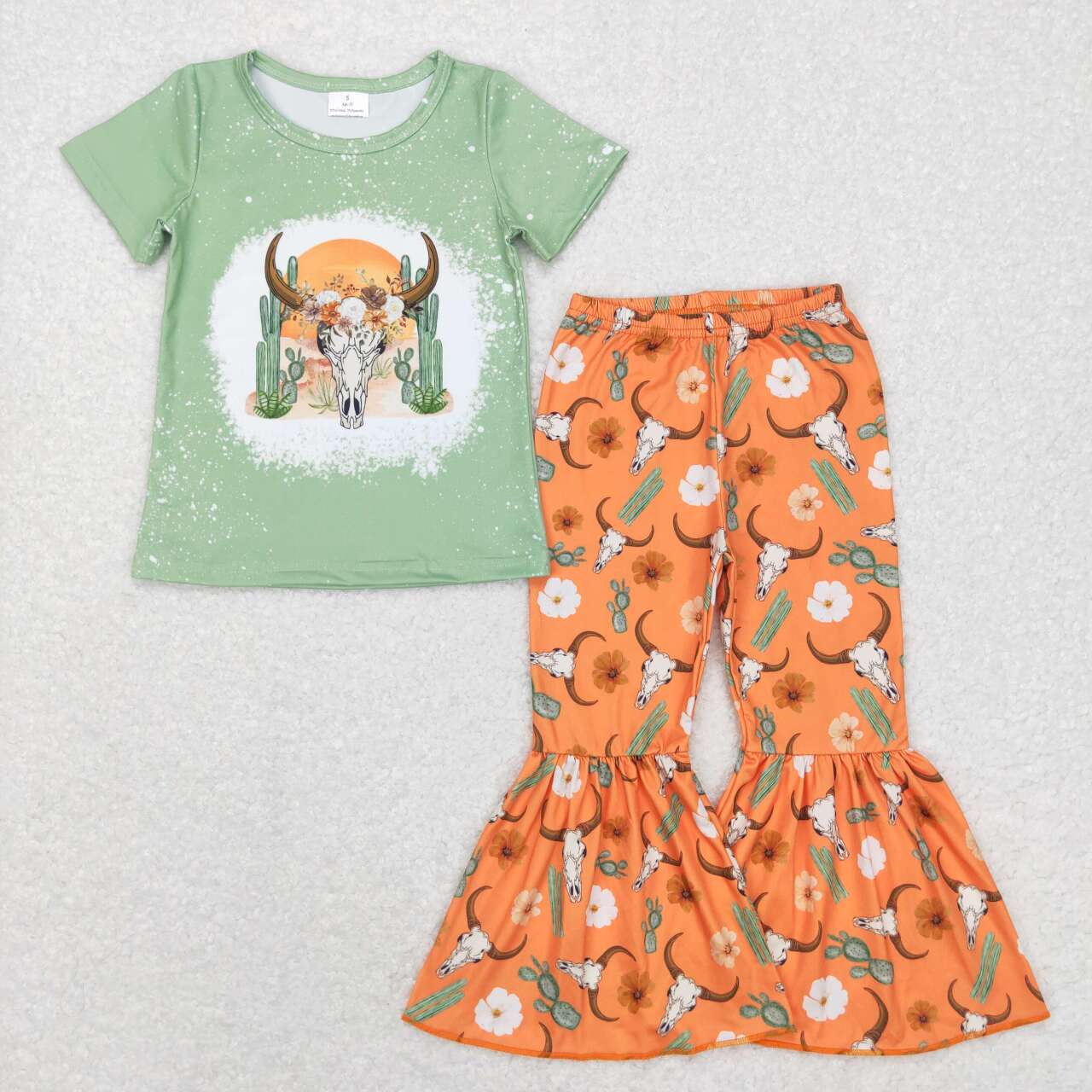 western little girl skull cactus bell bottom set