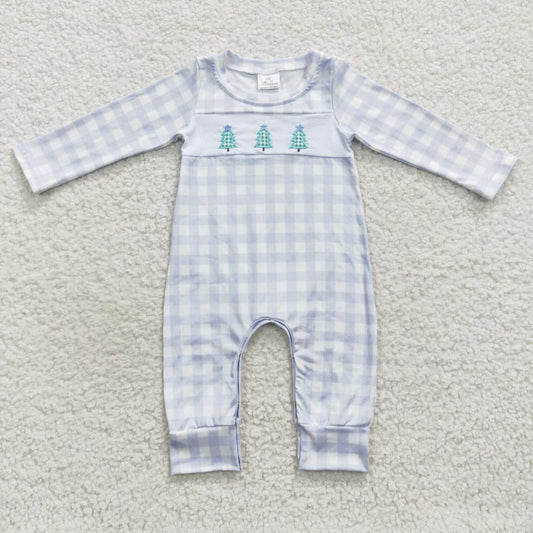 Blue plaid embroidered baby boy christmas romper