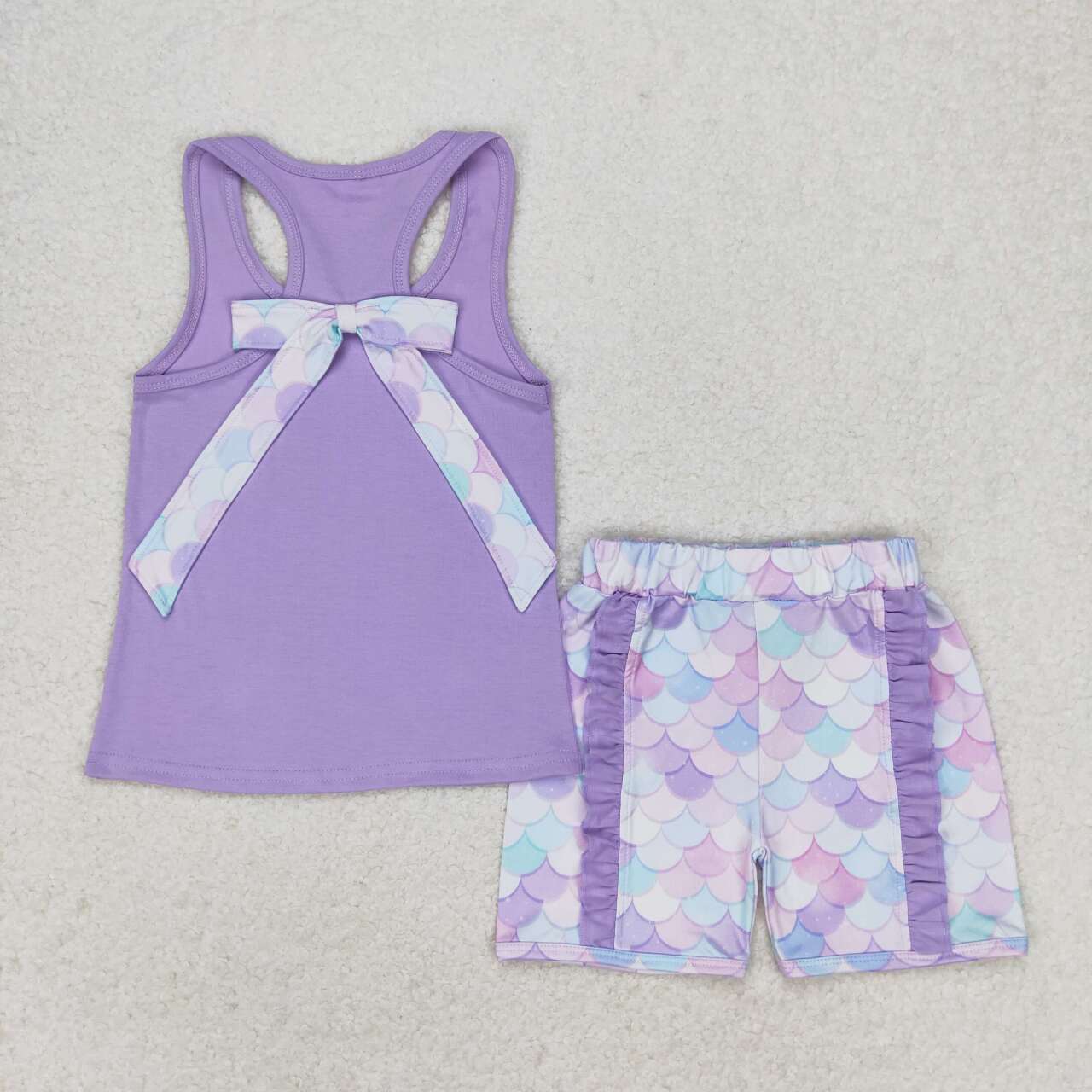 purple tank top mermaid shorts set girl summer clothing