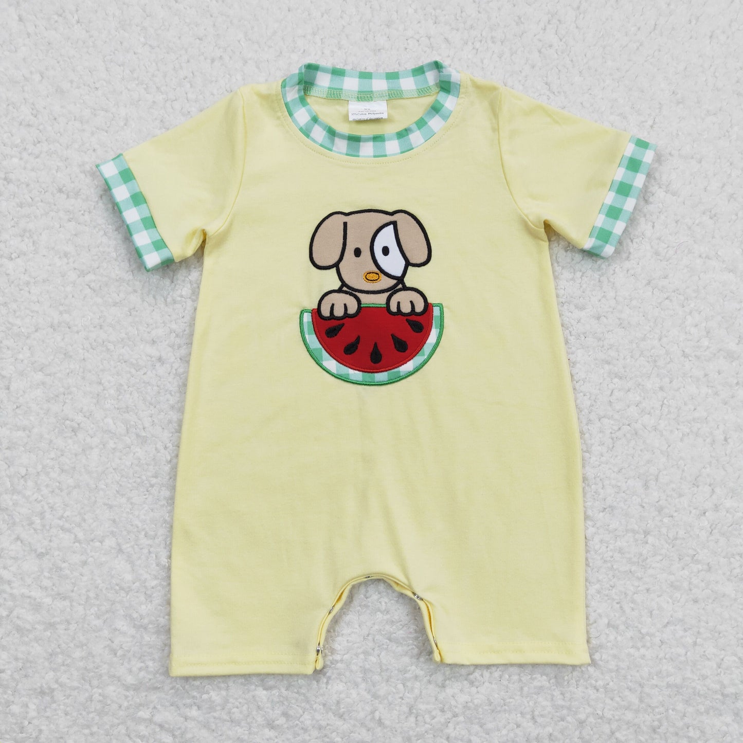 dog watermelon embroidery boy summer romper