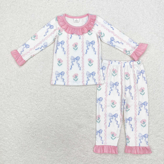 pink ruffle floral coquette bamboo pajama set