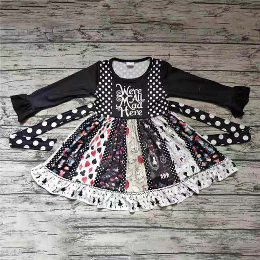 "We're all mad here"black long sleeve twirly dress