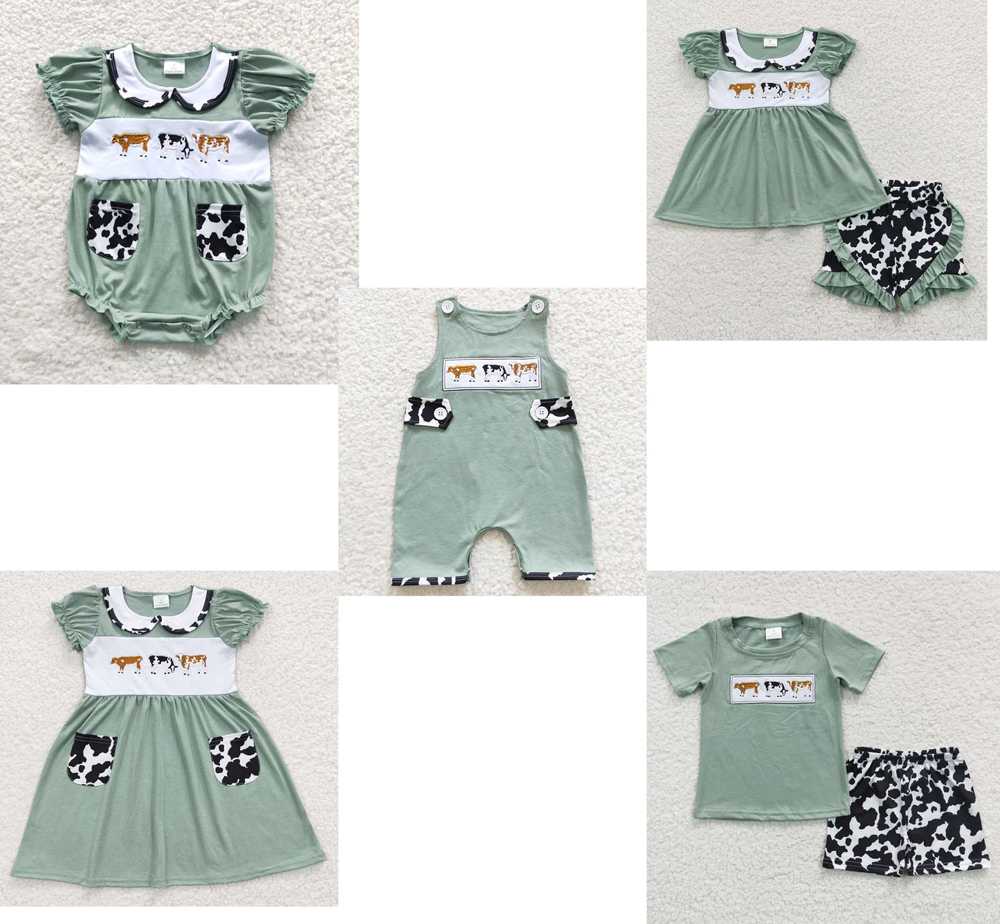 Kids Cow Embroidery Sibling Clothes