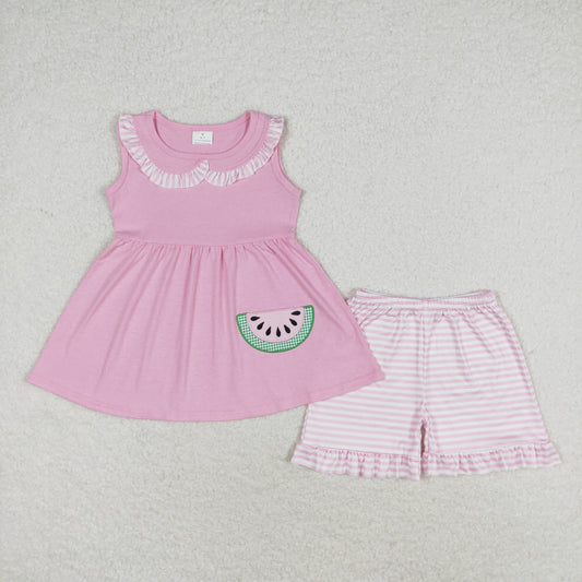 embroidery watermelon girl shorts set pink