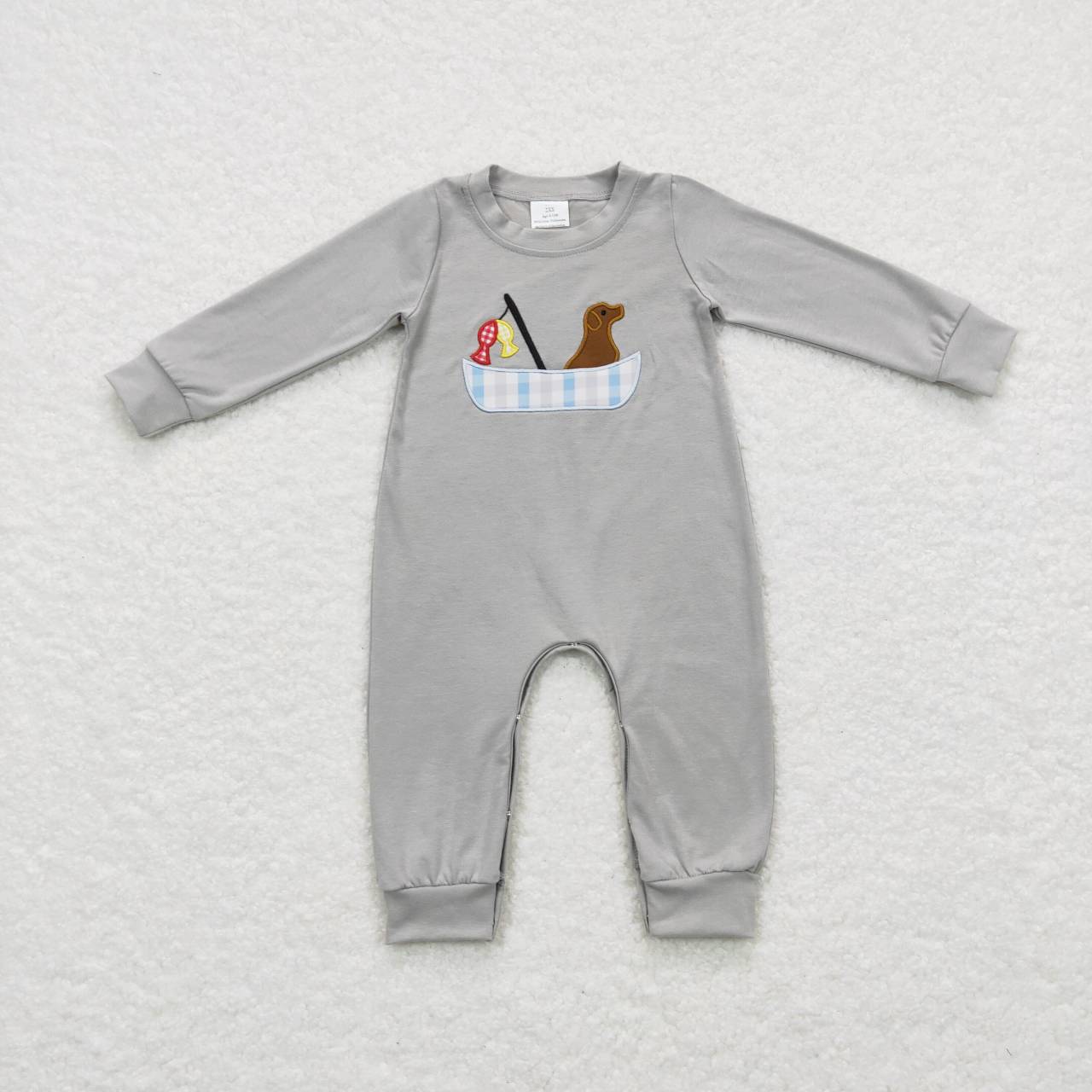 go fishing gray cotton infant boys romper