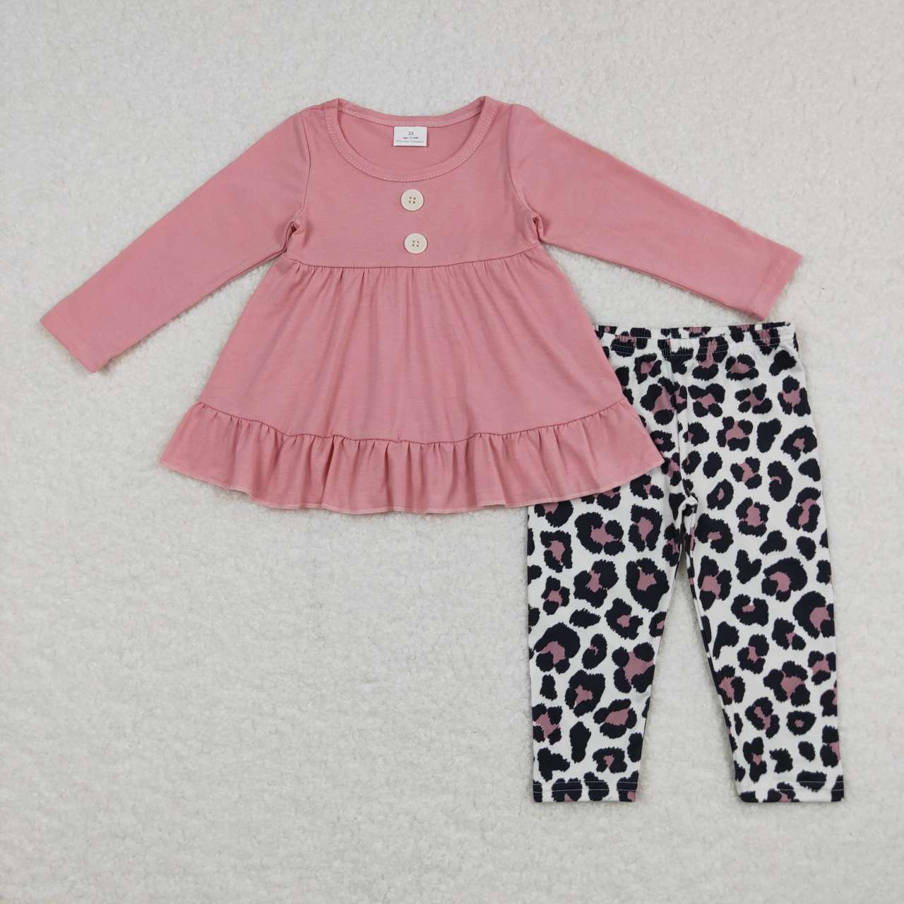 solid pink tunic leopard leggings set girl fall clothing