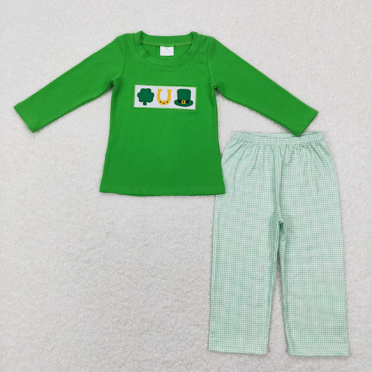 baby boy green st patrick embroidery pants set