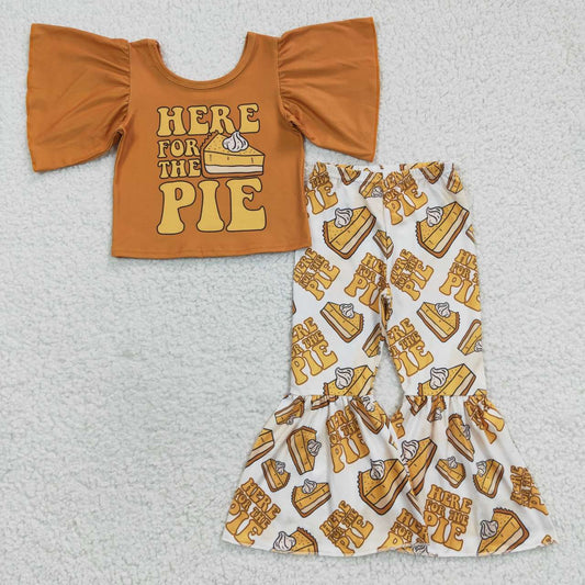 fall orange pumpkin pie girls bell bottom set outfit