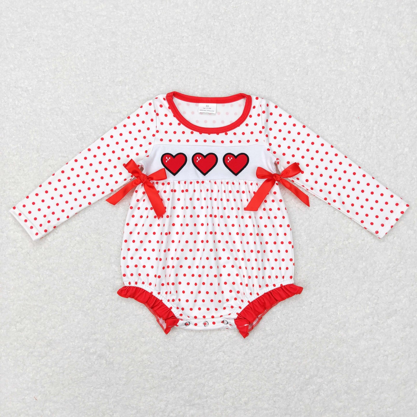 baby girl valentine long sleeve heart embroidery dots bubble