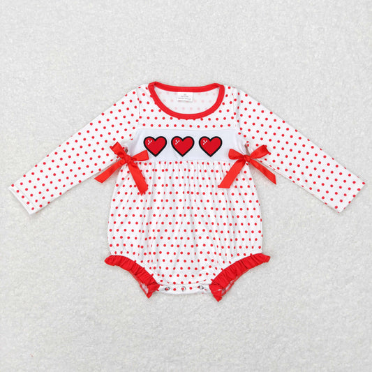 baby girl valentine long sleeve heart embroidery dots bubble