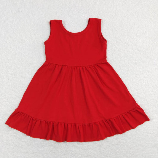 sleeveless cotton solid red ruffle dress