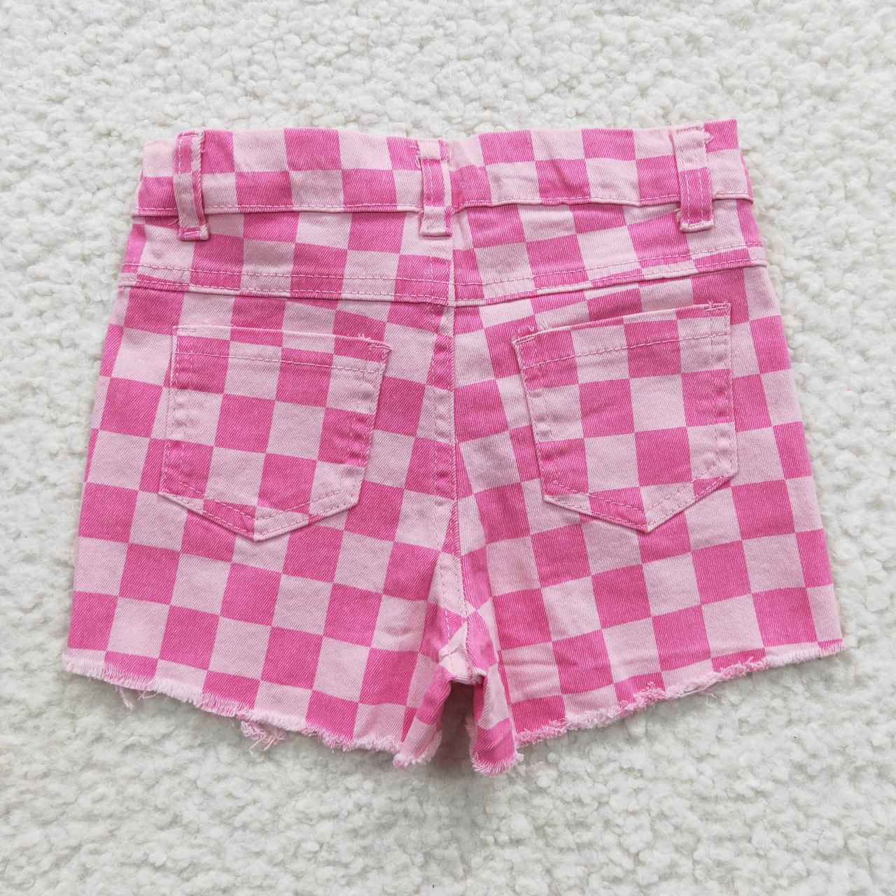 western kids pink checked denim shorts with hole