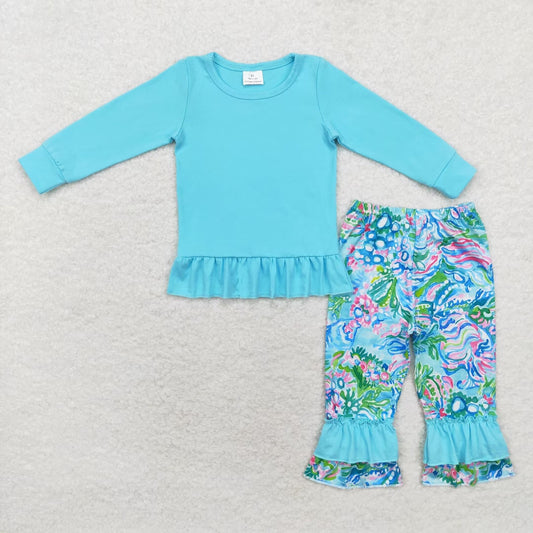 blue cotton shirt lily pants set girl fall outfit