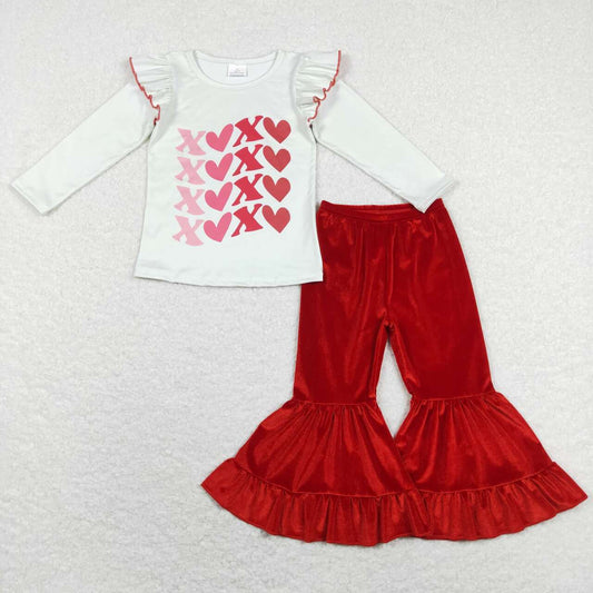 little girl valentine xoxo red ruffle velvet set