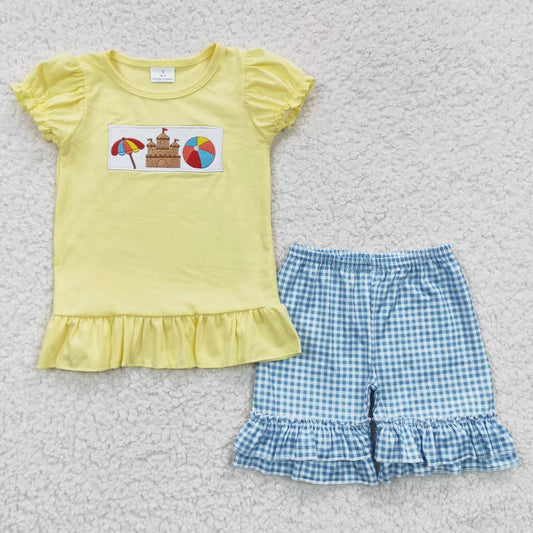 cotton beach castle ball embroidery girl's outfit shorts set