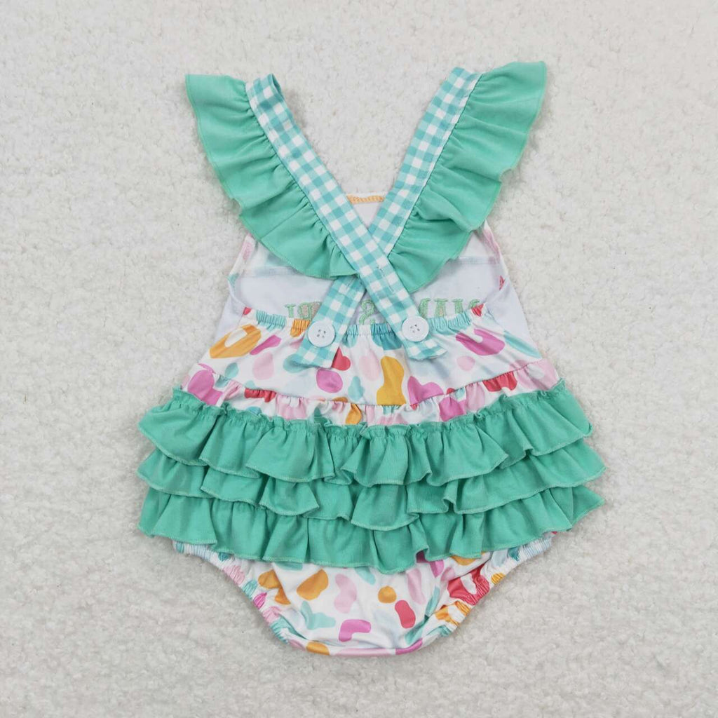 leopard mama's girl embroidery cross back ruffle bubble