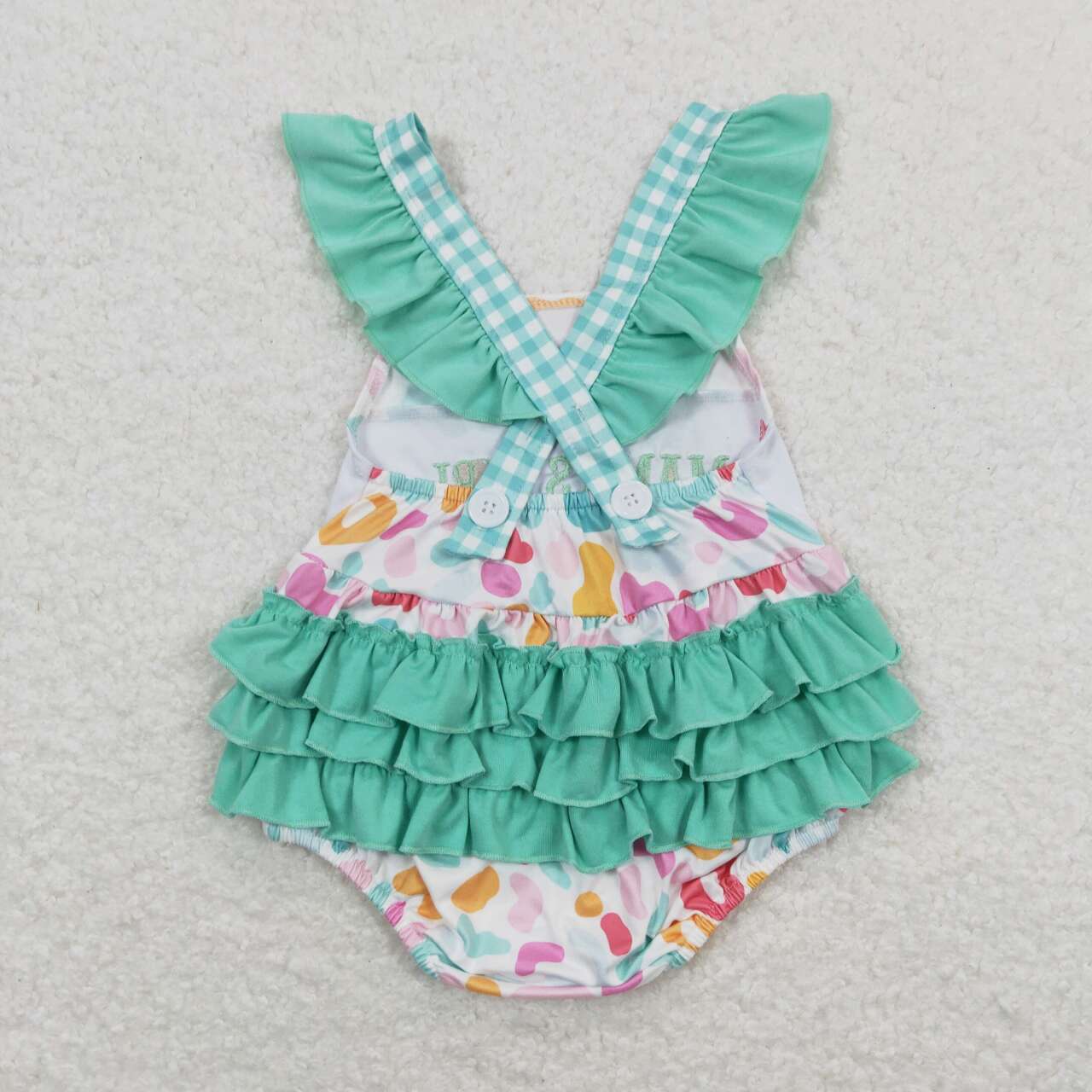 leopard mama's girl embroidery cross back ruffle bubble
