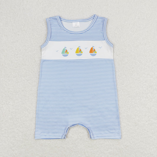 blue stripes sailboat baby boy tank romper