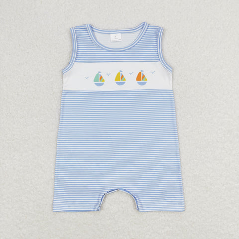 blue stripes sailboat baby boy tank romper
