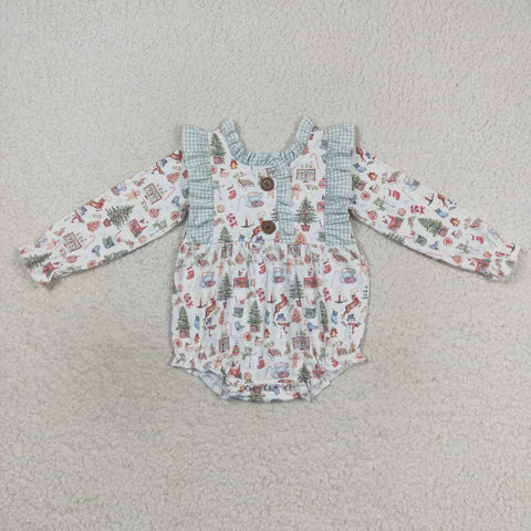 plaid ruffle christmas embroidery romper