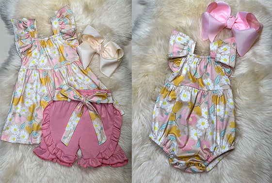Sibling floral shorts set and romper