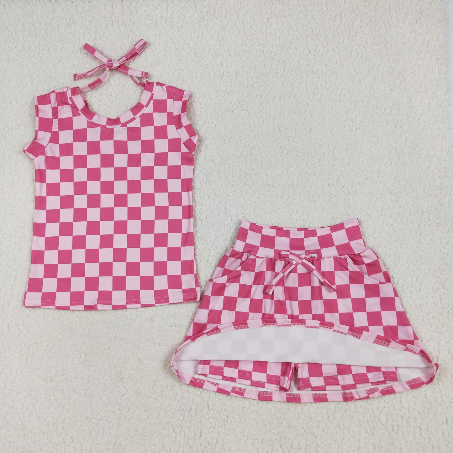 hot pink checkered skort skirt set girls clothing