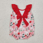 red bow strawberry rabbit print baby girl easter bubble