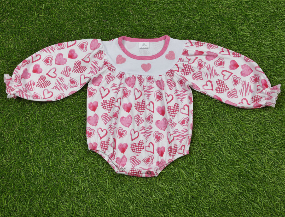 long sleeve pink heart embroidery romper baby clothes