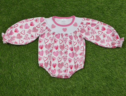 long sleeve pink heart embroidery romper baby clothes