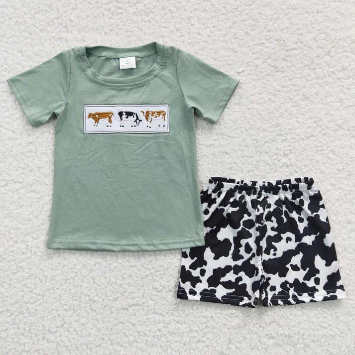 Kids Cow Embroidery Sibling Clothes