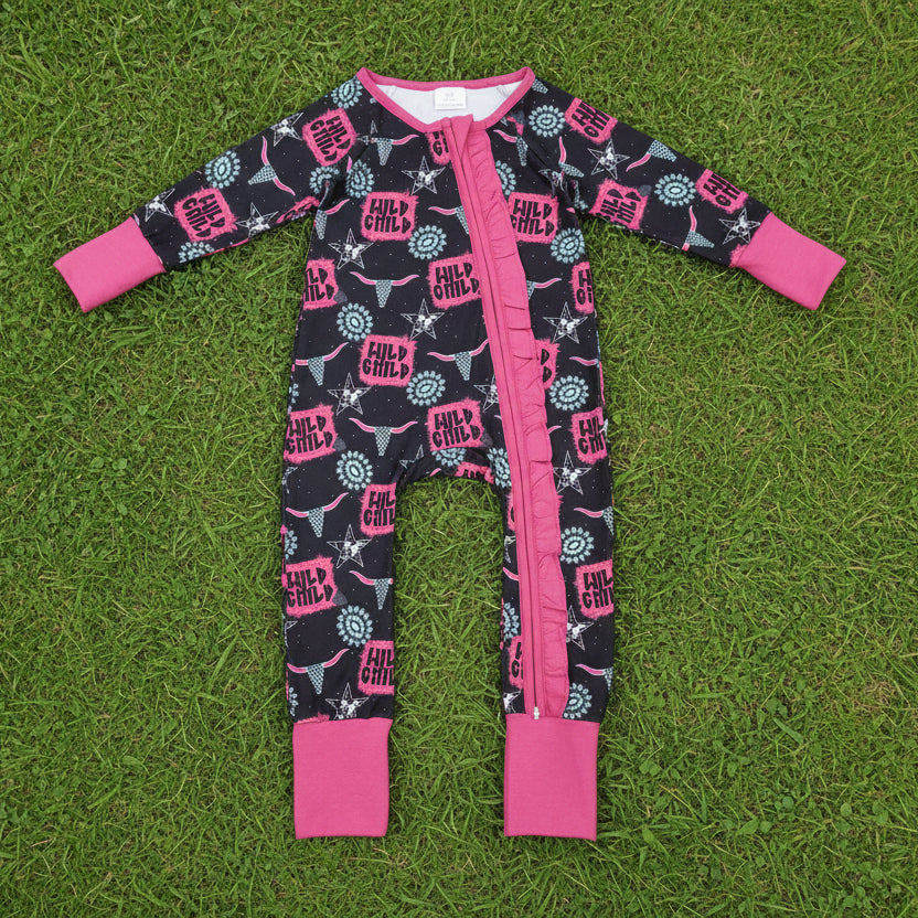 cows turquoise wild child girl zipper sleeper