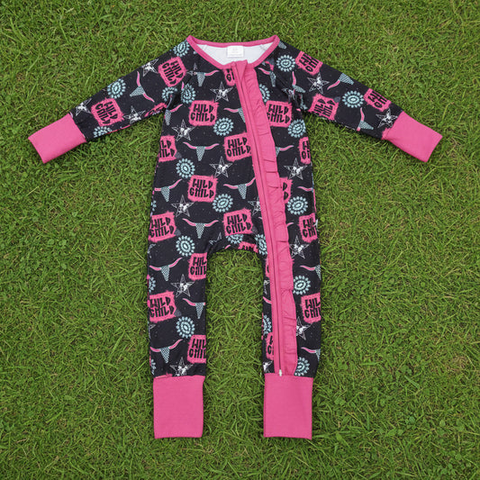 cows turquoise wild child girl zipper sleeper