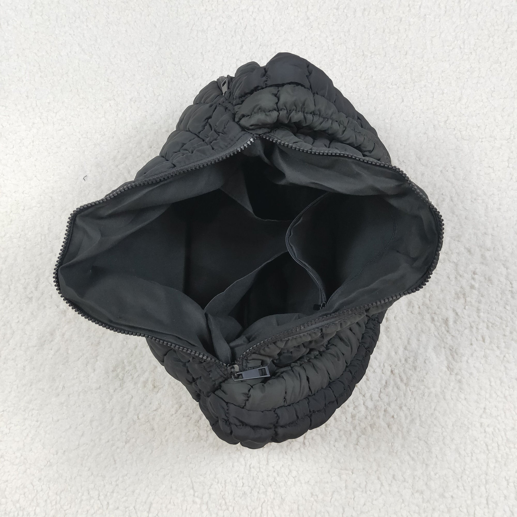 black puffy tote bag