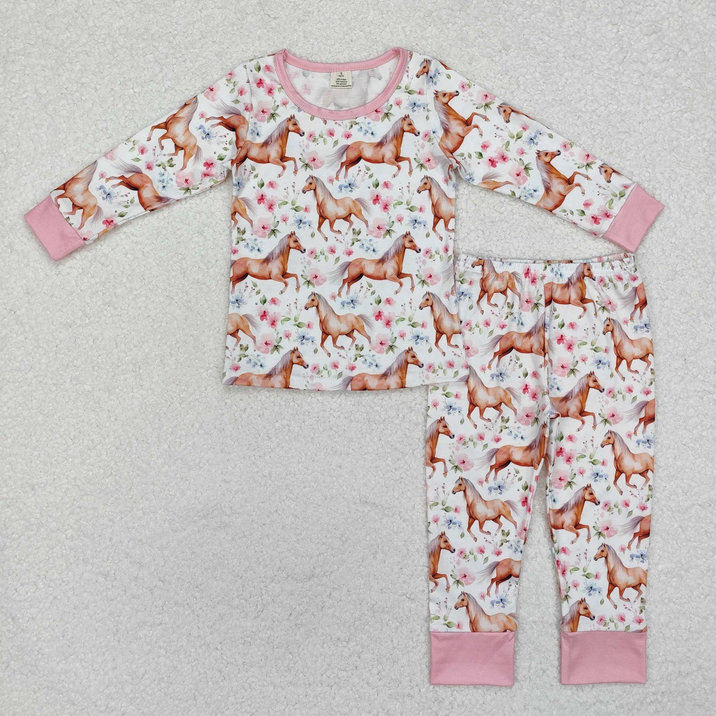 girls floral and horse print bamboo pajama set