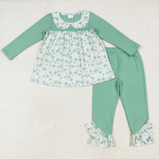 long sleeve floral ruffle pants set