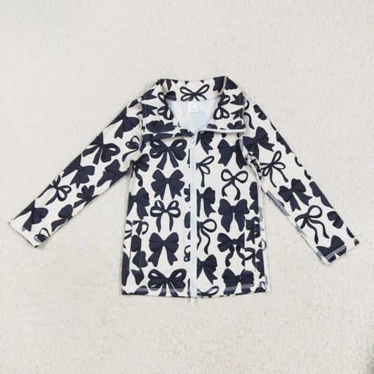 long sleeve black bow athletic zip top