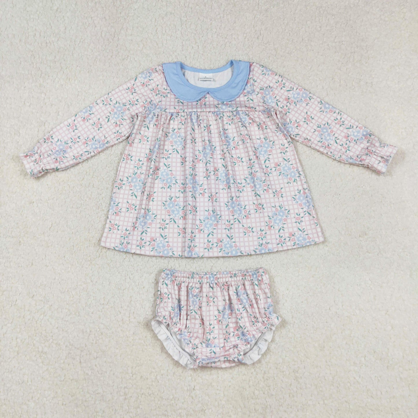 long sleeve gingham floral bummie set
