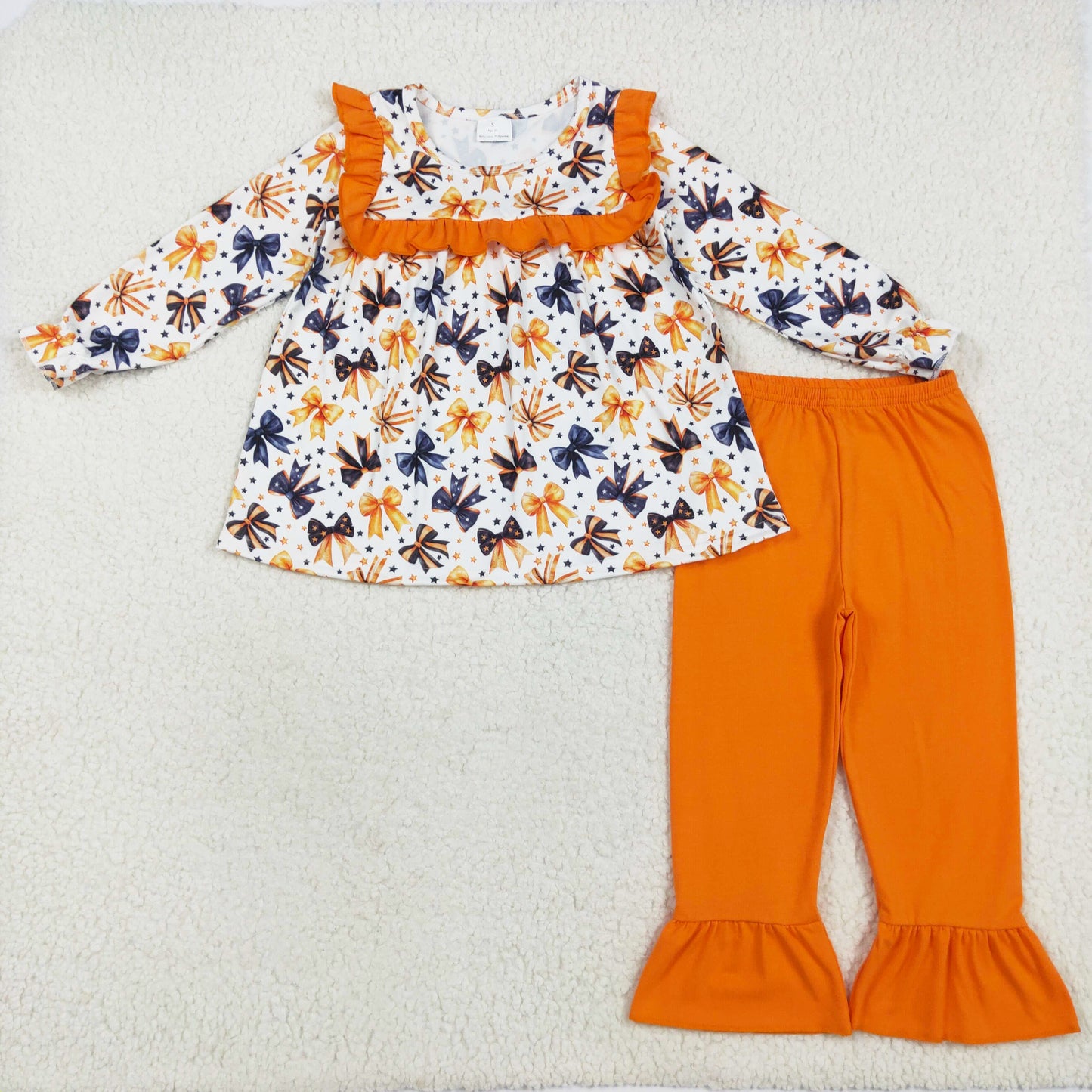 orange black Halloween bows coquette girls pants set