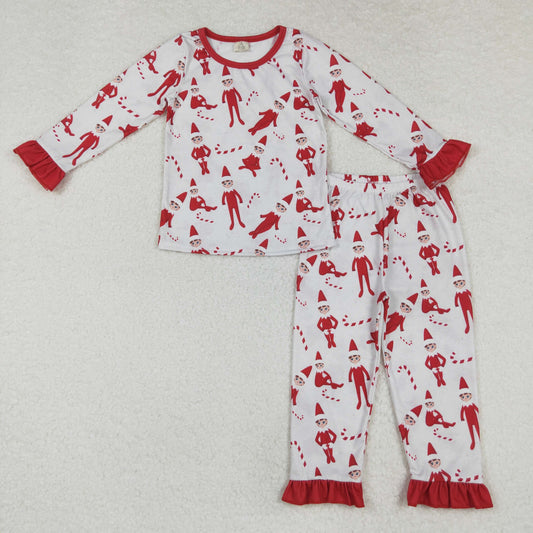 baby girl red ruffle elf Christmas bamboo pajama set