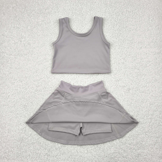 solid gray two pieces athletic skort dress set
