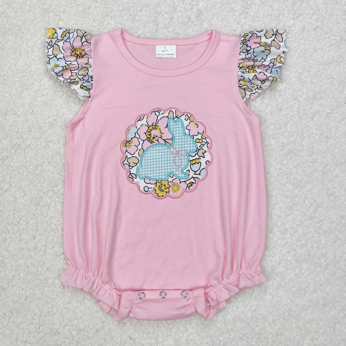 pink flutter sleeve floral bunny embroidered girl bubble