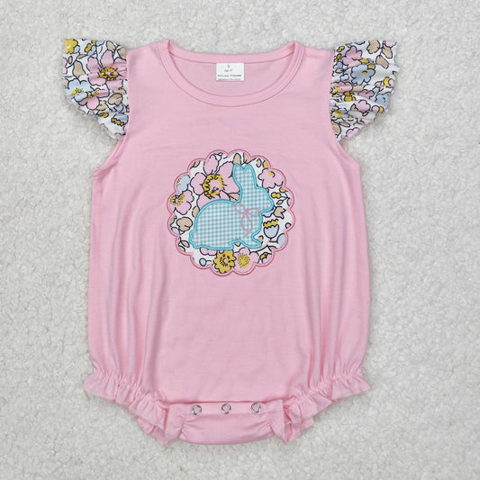 pink flutter sleeve floral bunny embroidered girl bubble