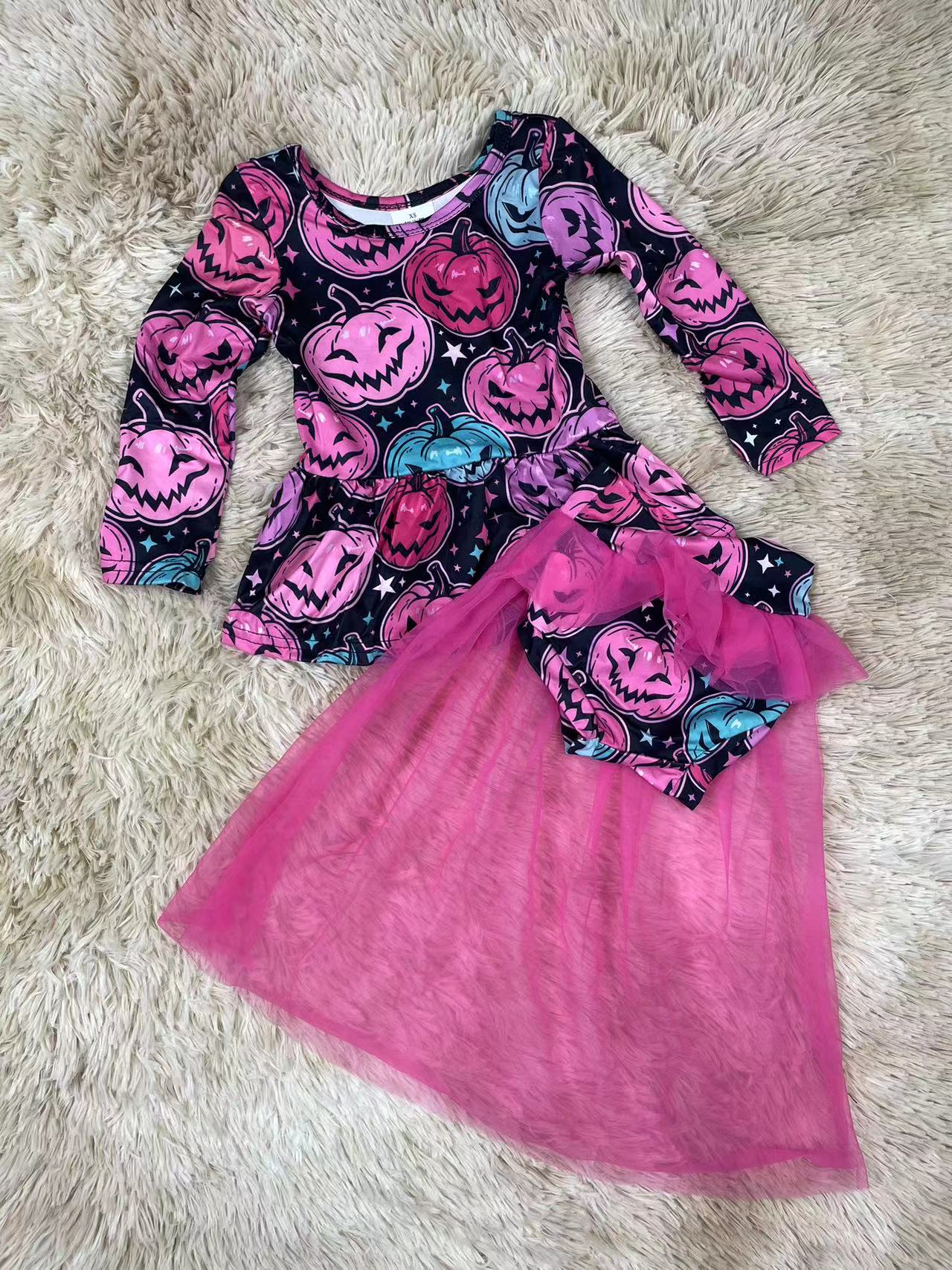 girl pink pumpkin tutu bummie set for halloween