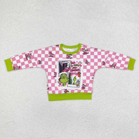 little girl pink checkered grinchey pullover top