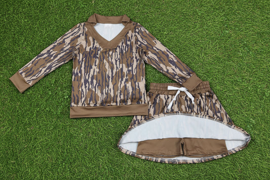 long sleeve camo pullover skort set outfit