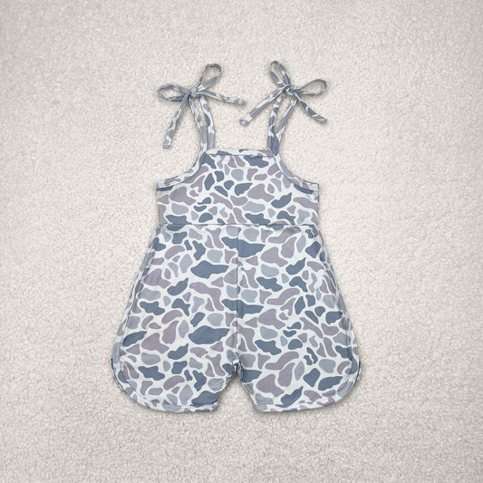 gray camo suspender shorts length girls jumpsuit