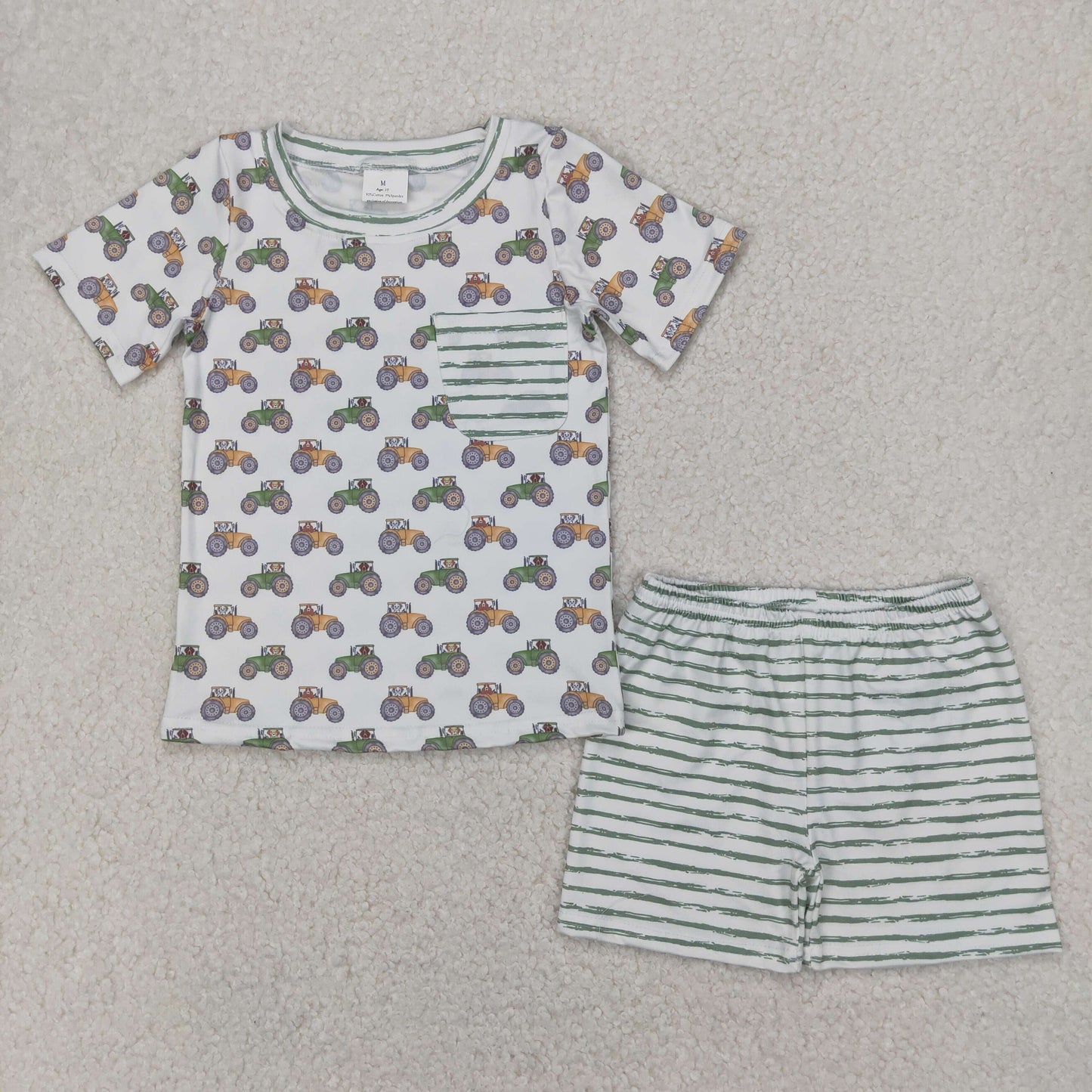 tractor print boy shorts set
