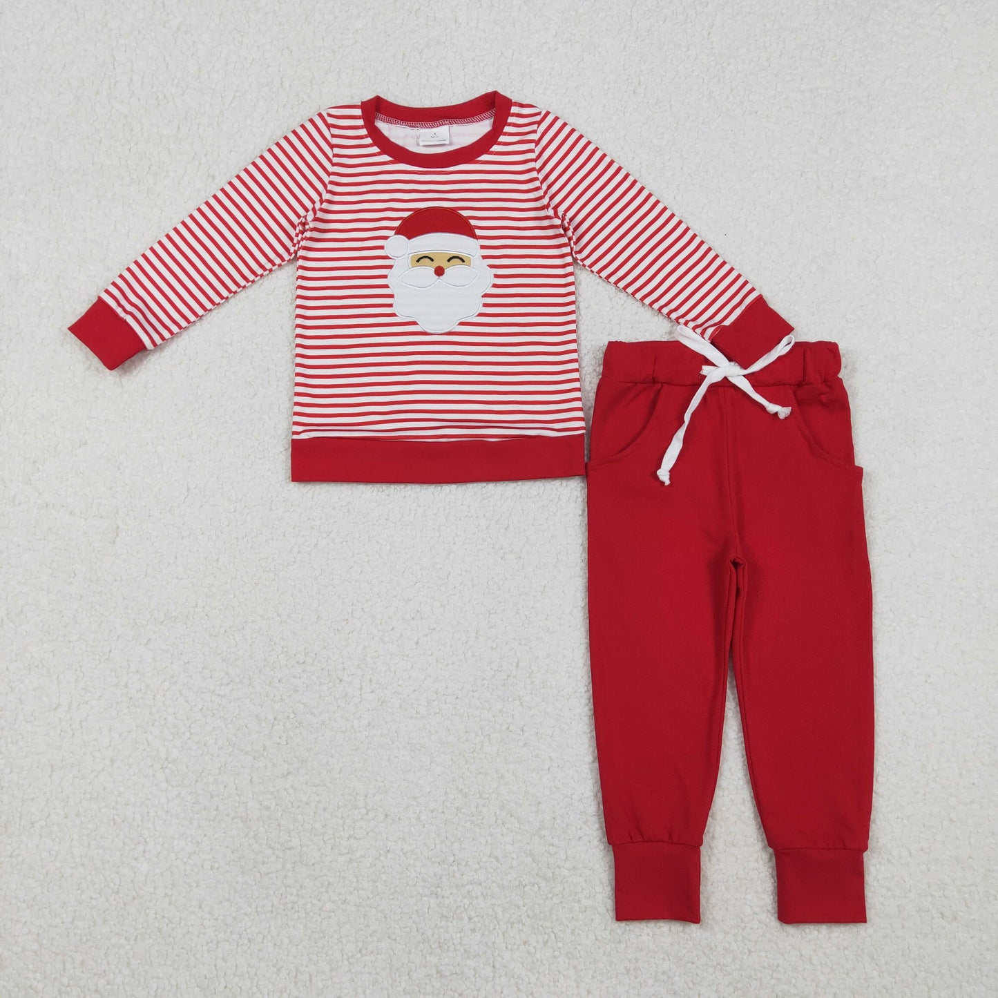 red embroidery santa jogger set christmas boy outfit