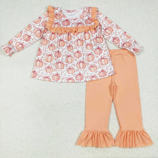 long sleeve pumpkin ruffle pants set