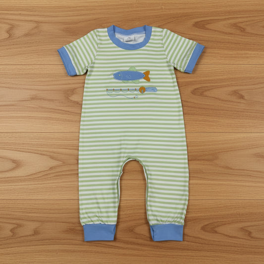 go fishing embroidery boy romper